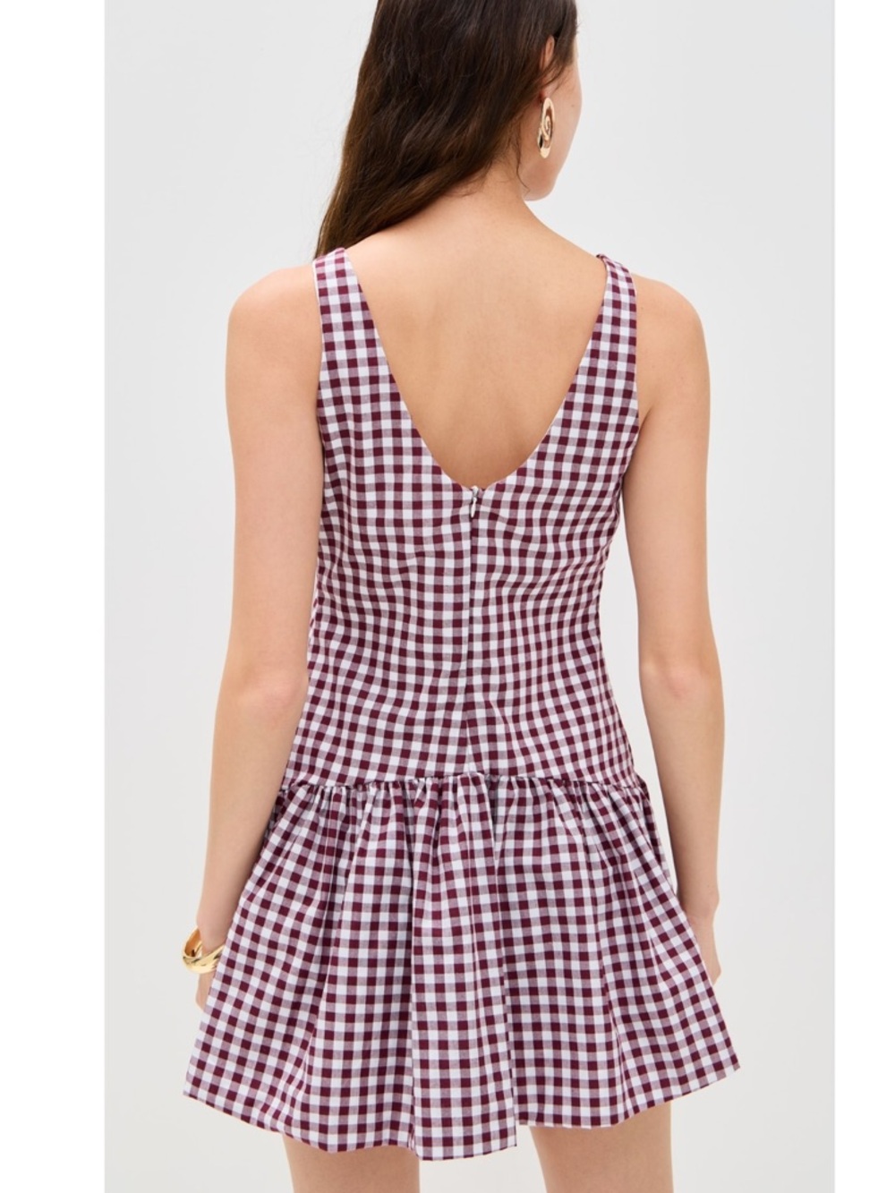 Peixoto Addison Gingham Mini Dress Merlot Size Large Drop Waist NWT - Picture 3 of 8